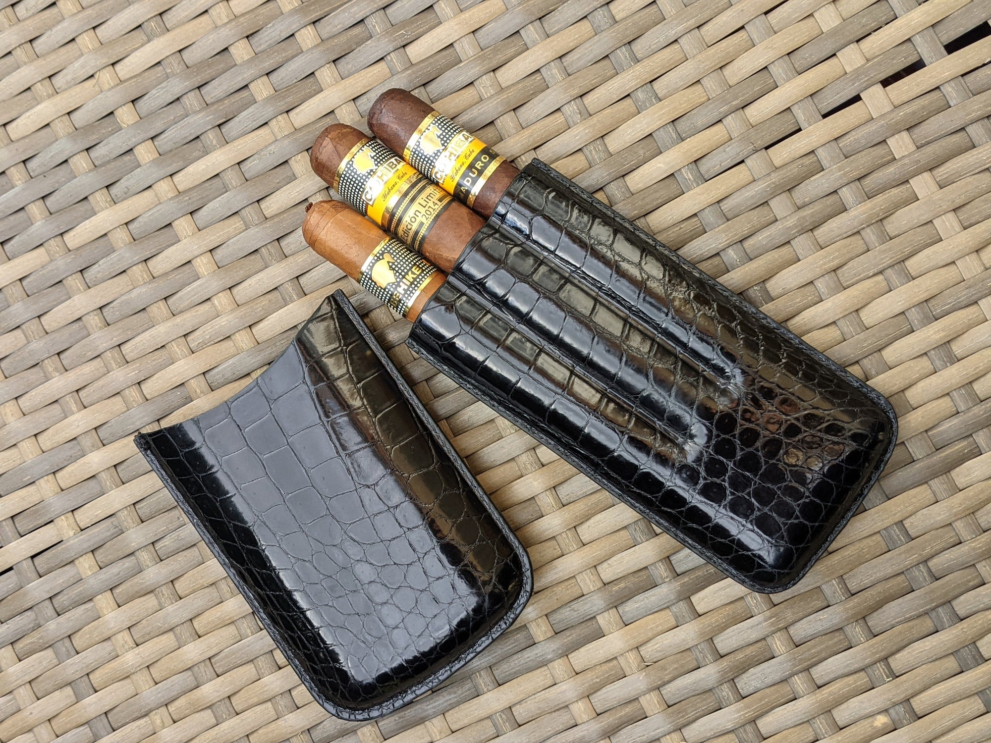 Bespoke Cigar Case - Black Crocodile - Ascot Shoes