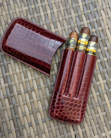 Bespoke Cigar Case - Bordeaux Crocodile