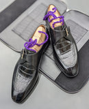 Ascot Andre - Black Crocodile & Black Calf - Ascot Shoes