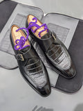 Ascot Andre - Black Crocodile & Black Calf - Ascot Shoes