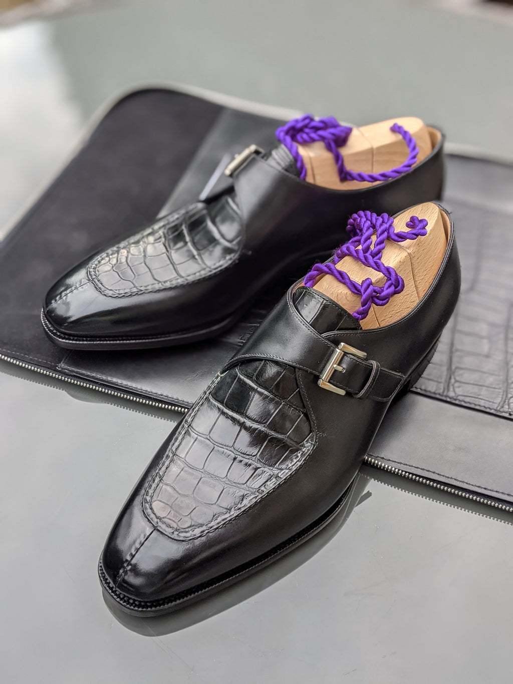 Ascot Andre - Black Crocodile & Black Calf - Ascot Shoes