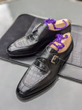 Ascot Andre - Black Crocodile & Black Calf - Ascot Shoes