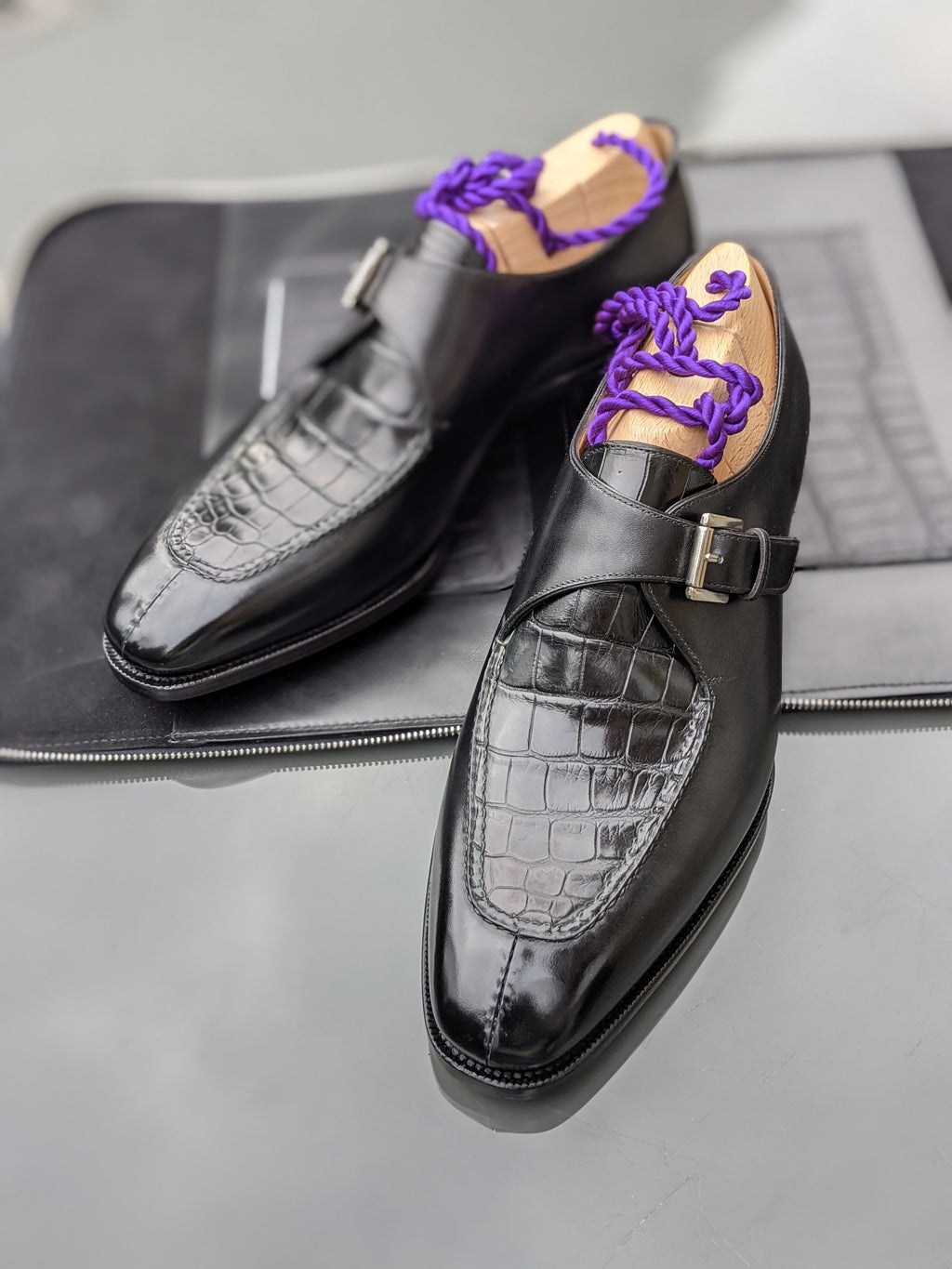 Ascot Andre - Black Crocodile & Black Calf - Ascot Shoes
