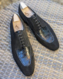 Ascot Kaan - Black Suede & Black Crocodile - Ascot Shoes