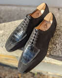 Ascot Kaan - Black Suede & Black Crocodile - Ascot Shoes