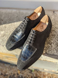 Ascot Kaan - Black Suede & Black Crocodile - Ascot Shoes