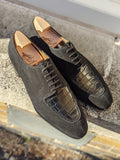 Ascot Kaan - Black Suede & Black Crocodile - Ascot Shoes