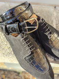 Ascot Kaan - Black Suede & Black Crocodile - Ascot Shoes