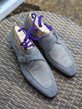 Ascot Andre - Light Grey Suede & Crocodile - Ascot Shoes