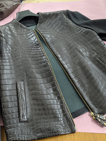 Ascot Biker Jacket - Black Crocodile