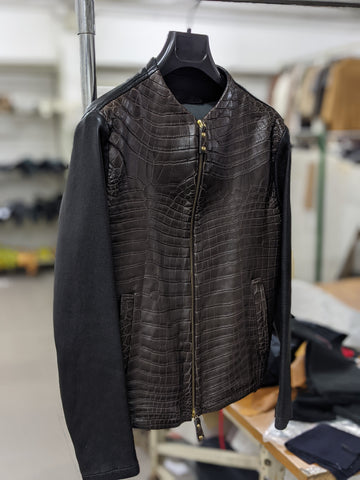 Ascot Biker Jacket - Black Crocodile