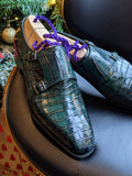Ascot Double Monk - Emerald Green Crocodile - Ascot Shoes