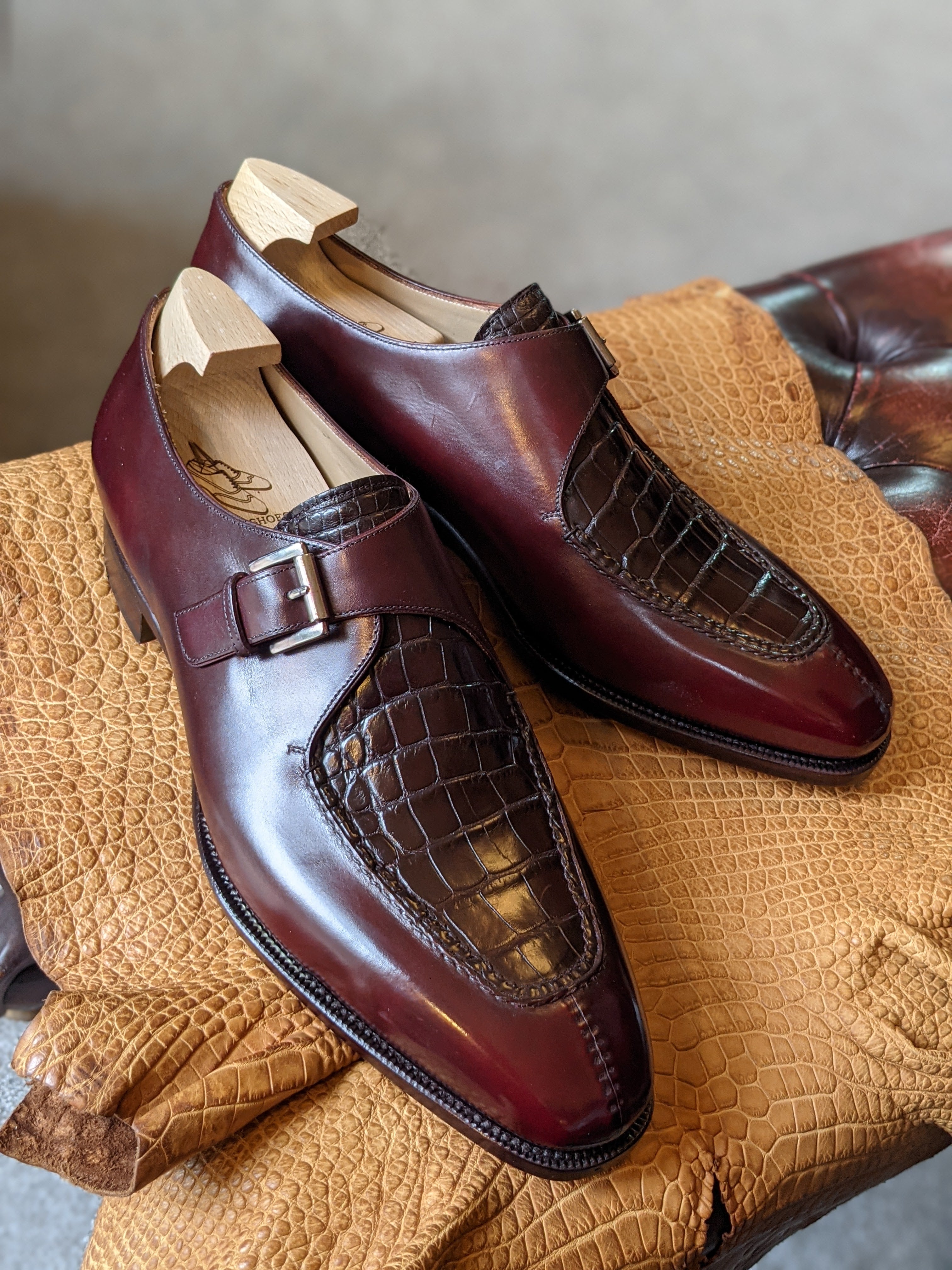 Ascot Andre - Bordeaux calf & bordeaux alligator - Ascot Shoes