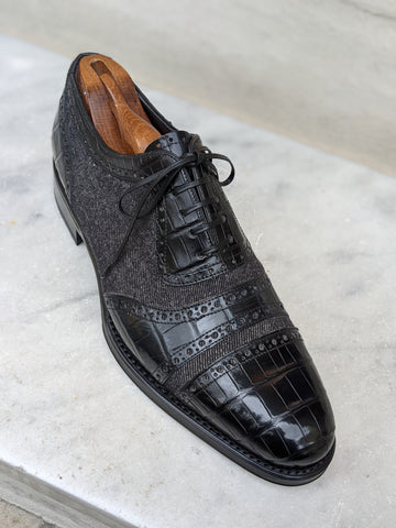 Ascot Pitti - Black Crocodile & Canvas