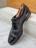 Ascot Pitti - Black Crocodile & Canvas - Ascot Shoes