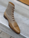 Ascot Naples - Taupe Calf & Canvas - Ascot Shoes