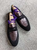 JL Invoice. Black Croc & Suede Loafers. UK10 - Ascot Shoes