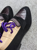 JL Invoice. Black Croc & Suede Loafers. UK10 - Ascot Shoes