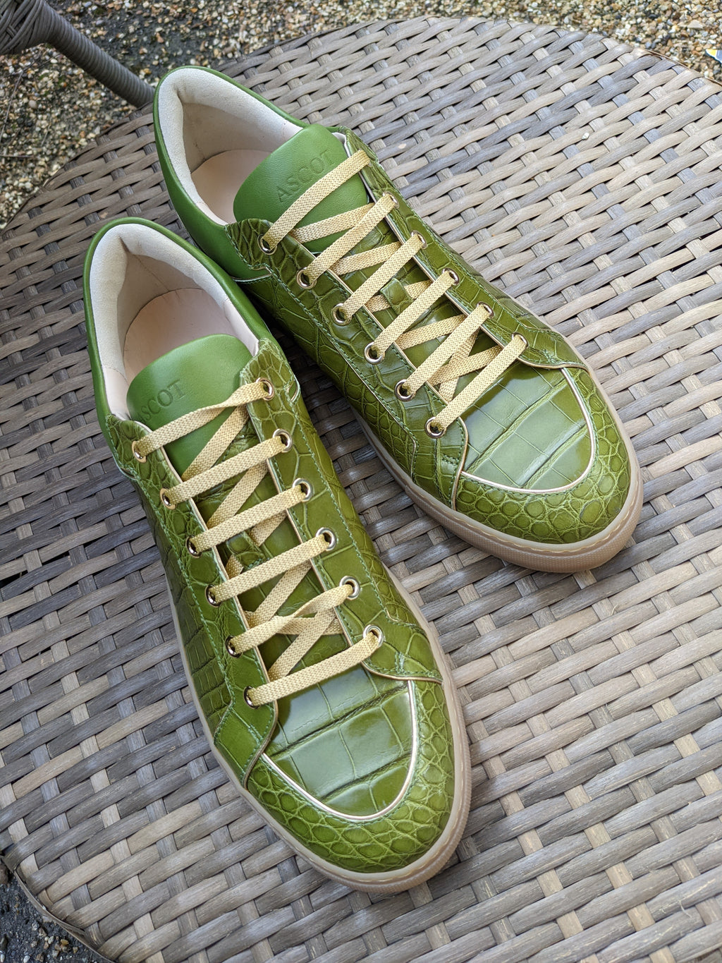 Ascot Sneakers - Olive Green Crocodile - Ascot Shoes