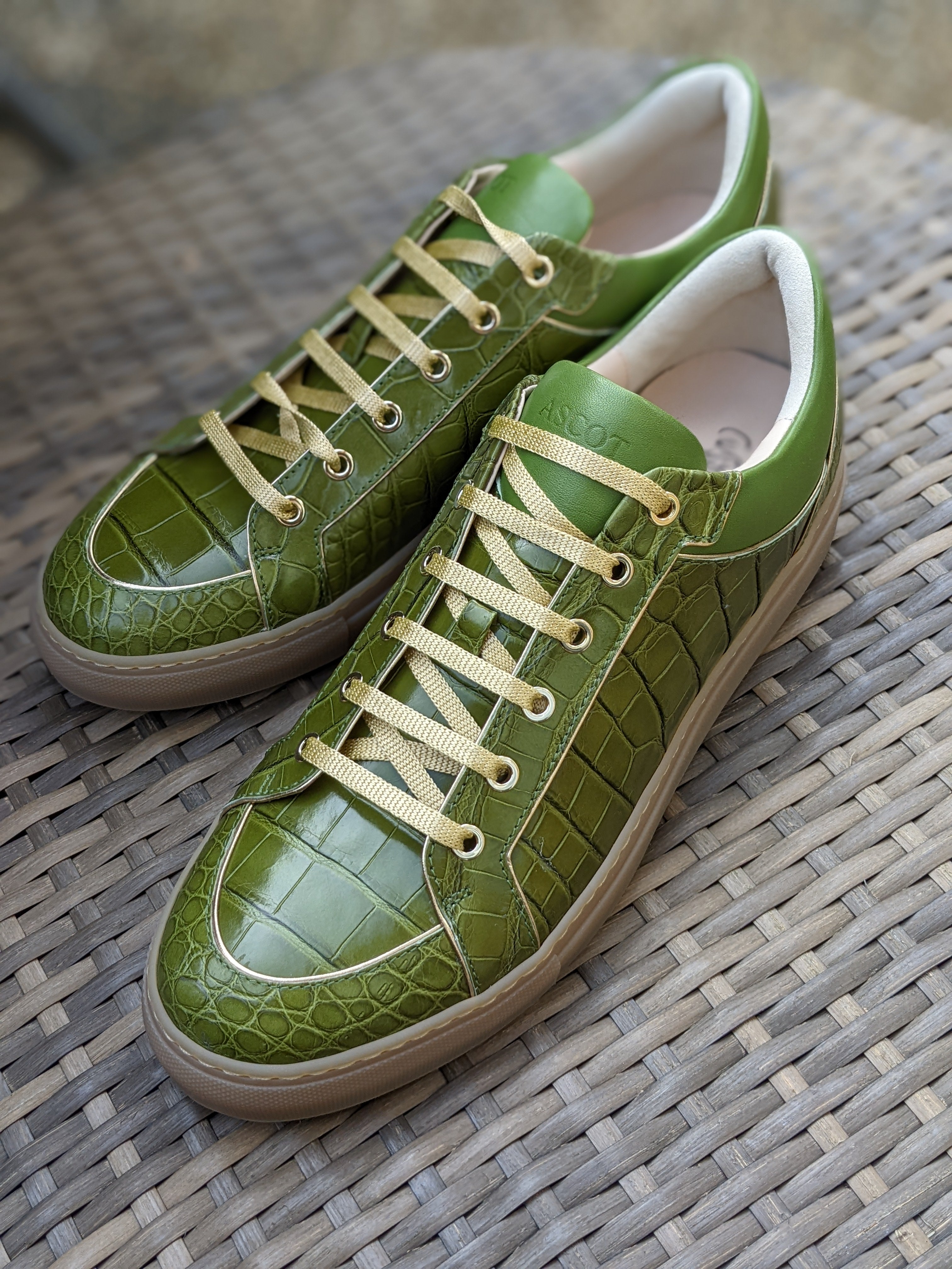 Ascot Sneakers - Olive Green Crocodile - Ascot Shoes