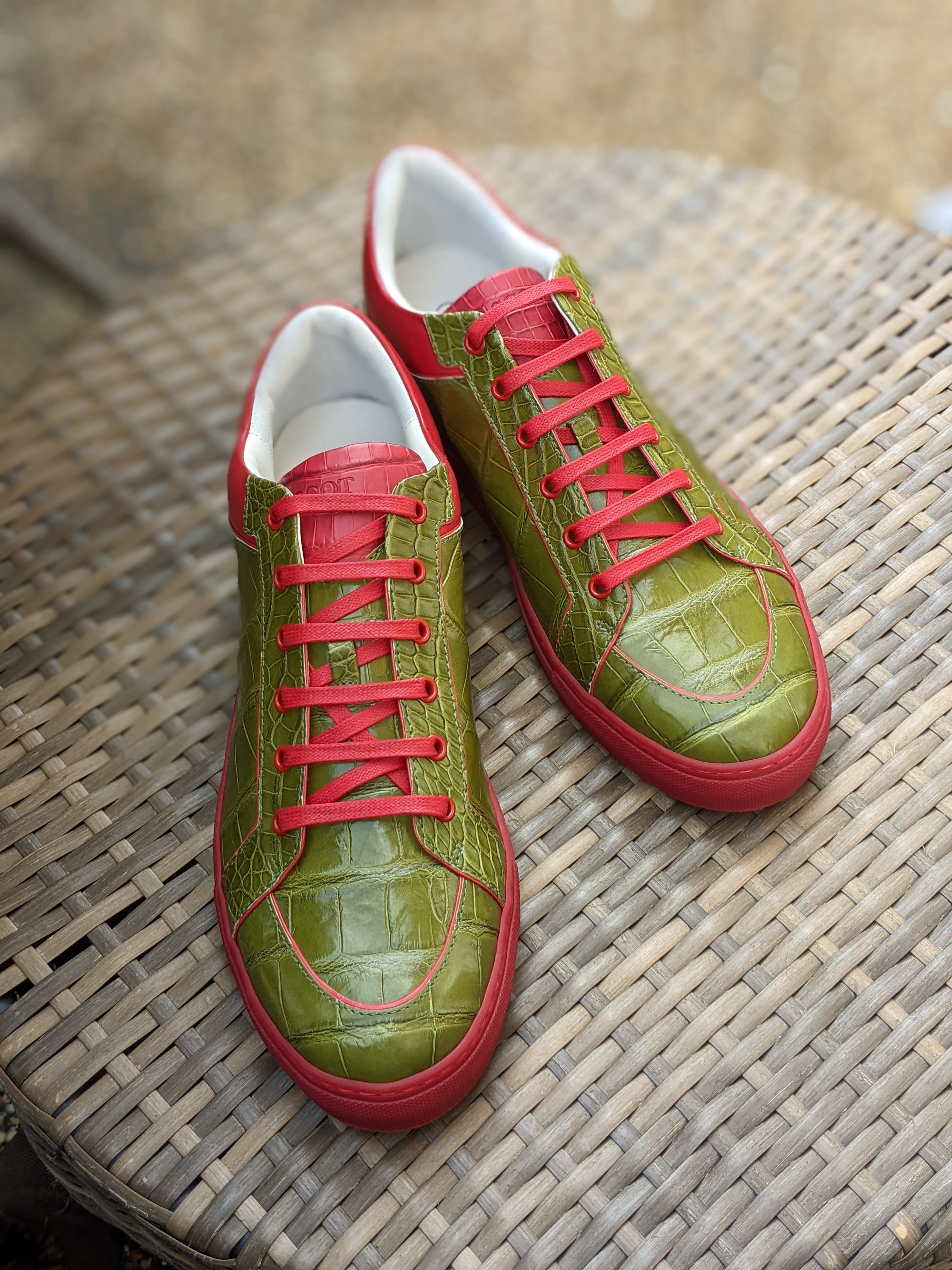 Ascot Sneakers - Olive Green Crocodile - Ascot Shoes