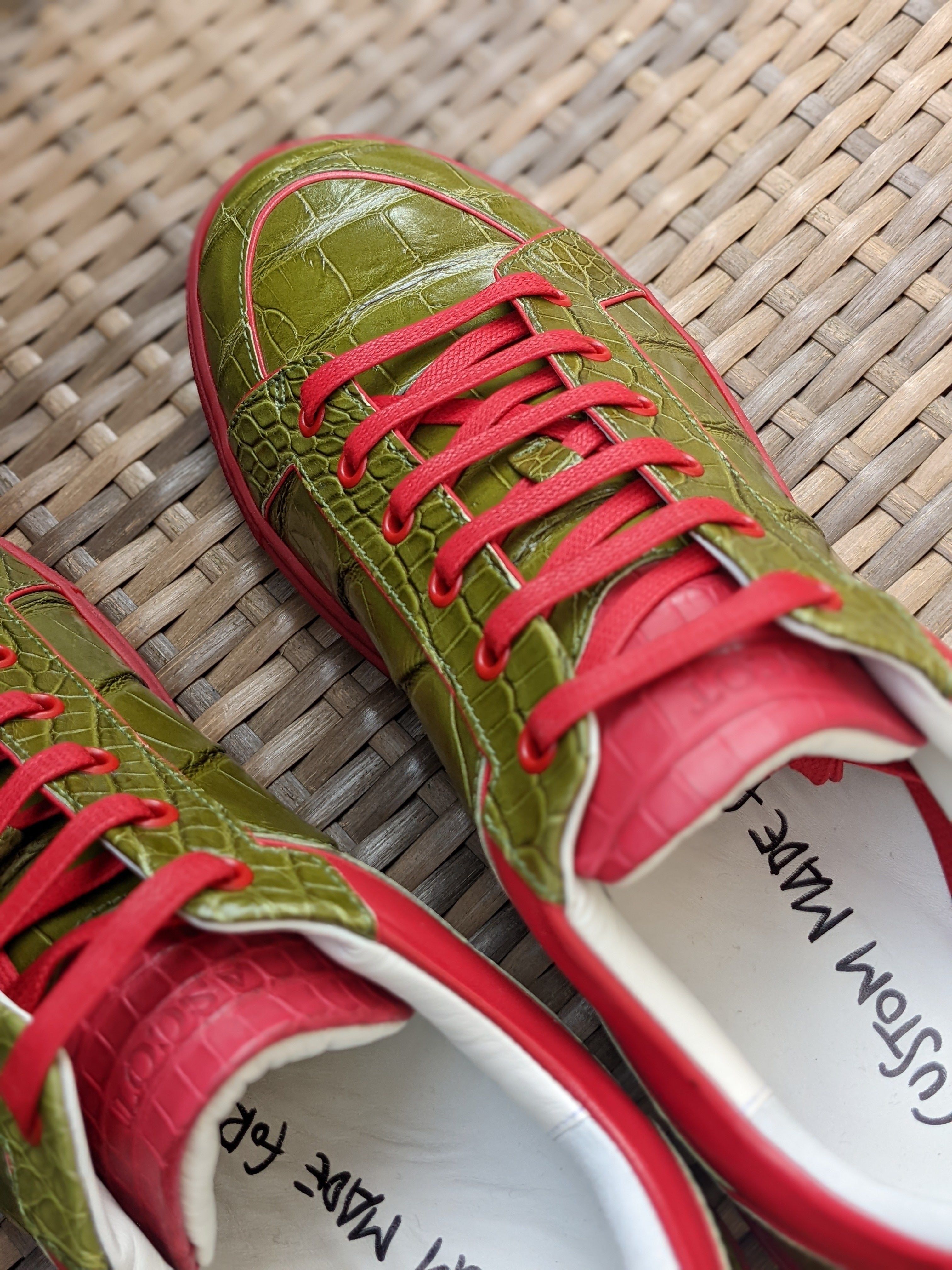 Ascot Sneakers - Olive Green Crocodile - Ascot Shoes