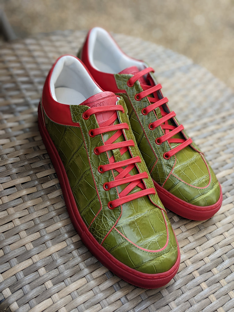 Ascot Sneakers - Olive Green Crocodile - Ascot Shoes