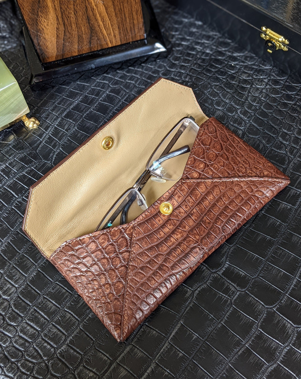 Sunglass Case - Cognac Crocodile - Ascot Shoes