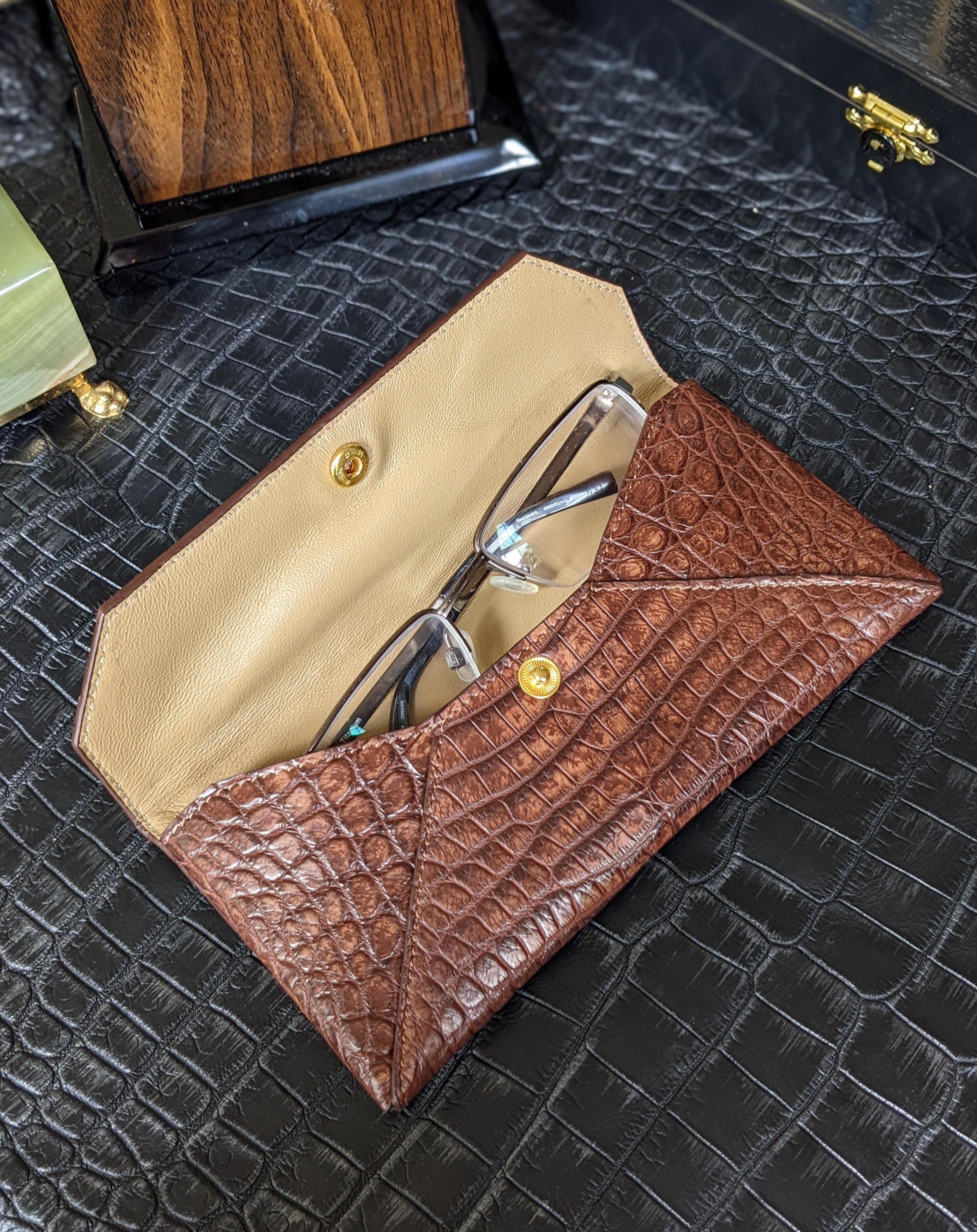 Sunglass Case - Cognac Crocodile - Ascot Shoes