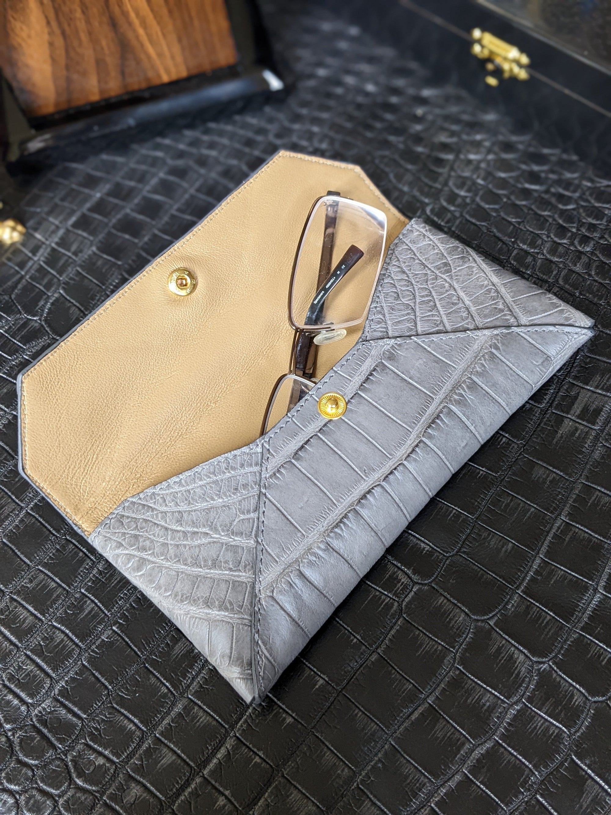 Sunglass Case - Grey Crocodile - Ascot Shoes