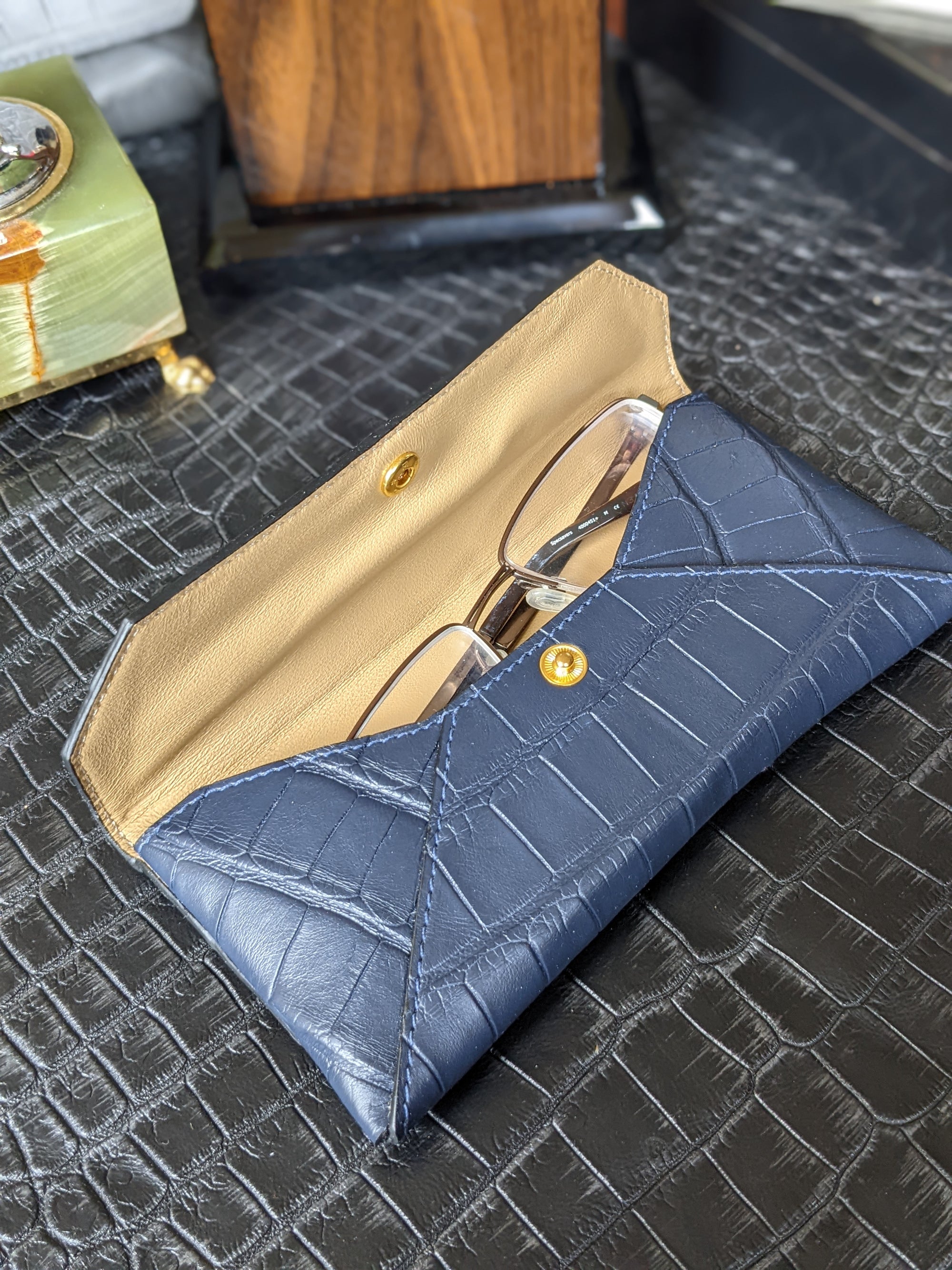 Sunglass Case - Blue Crocodile - Ascot Shoes