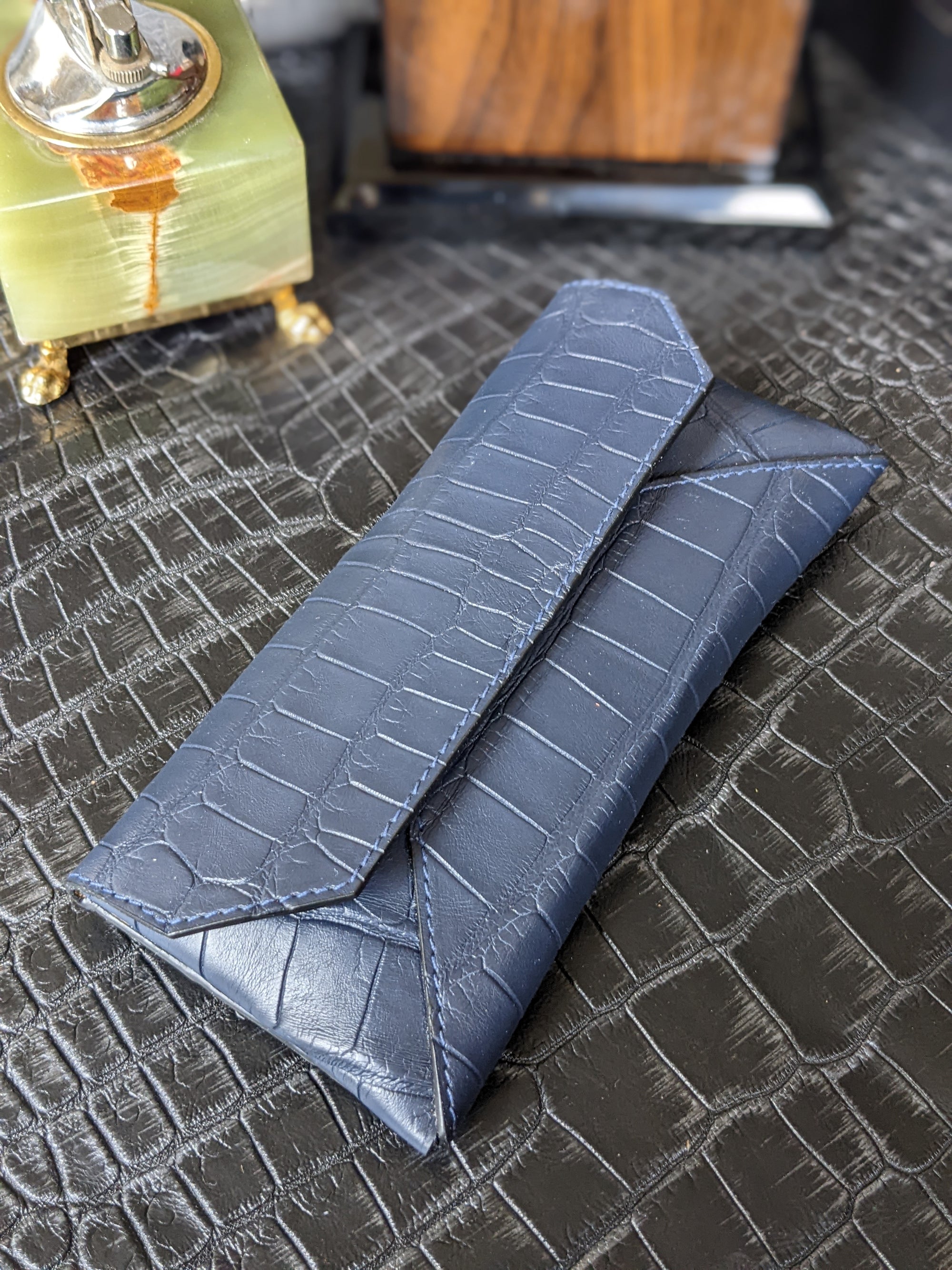 Sunglass Case - Blue Crocodile - Ascot Shoes