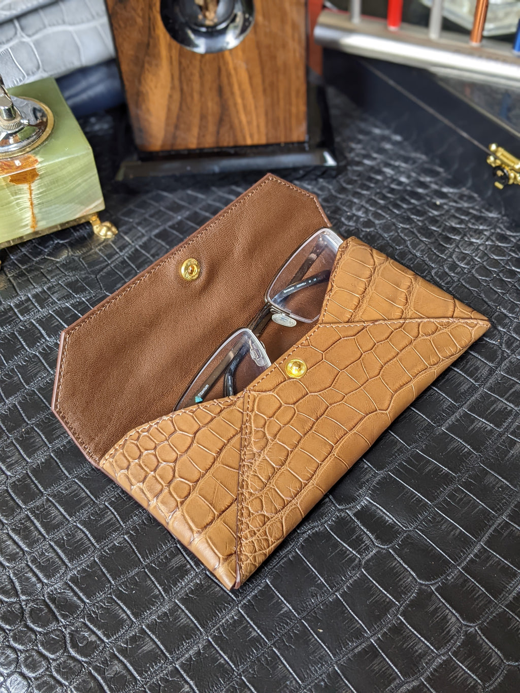 Sunglass Case - Tan Crocodile - Ascot Shoes