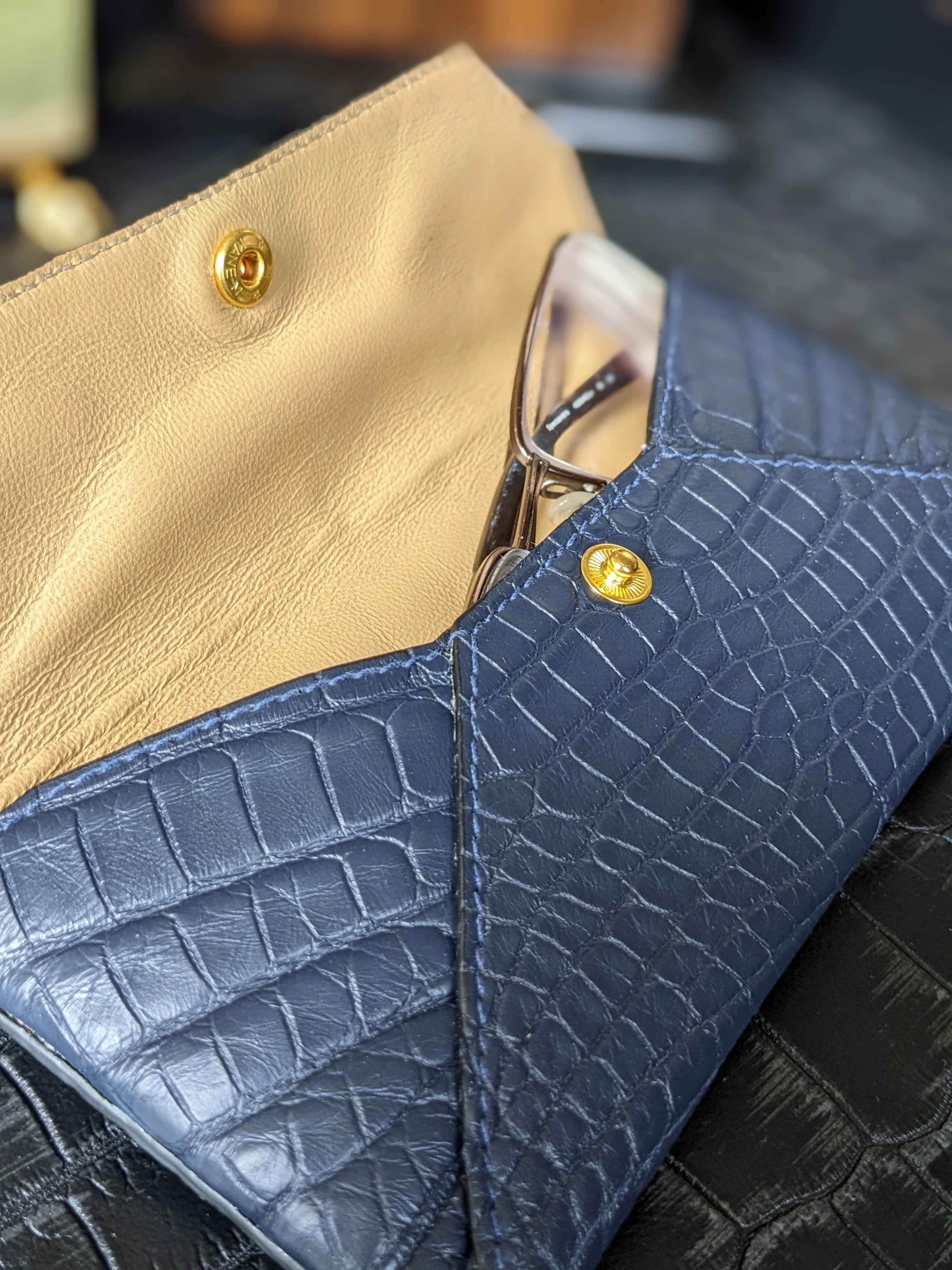 Sunglass Case - Navy Blue Crocodile - Ascot Shoes