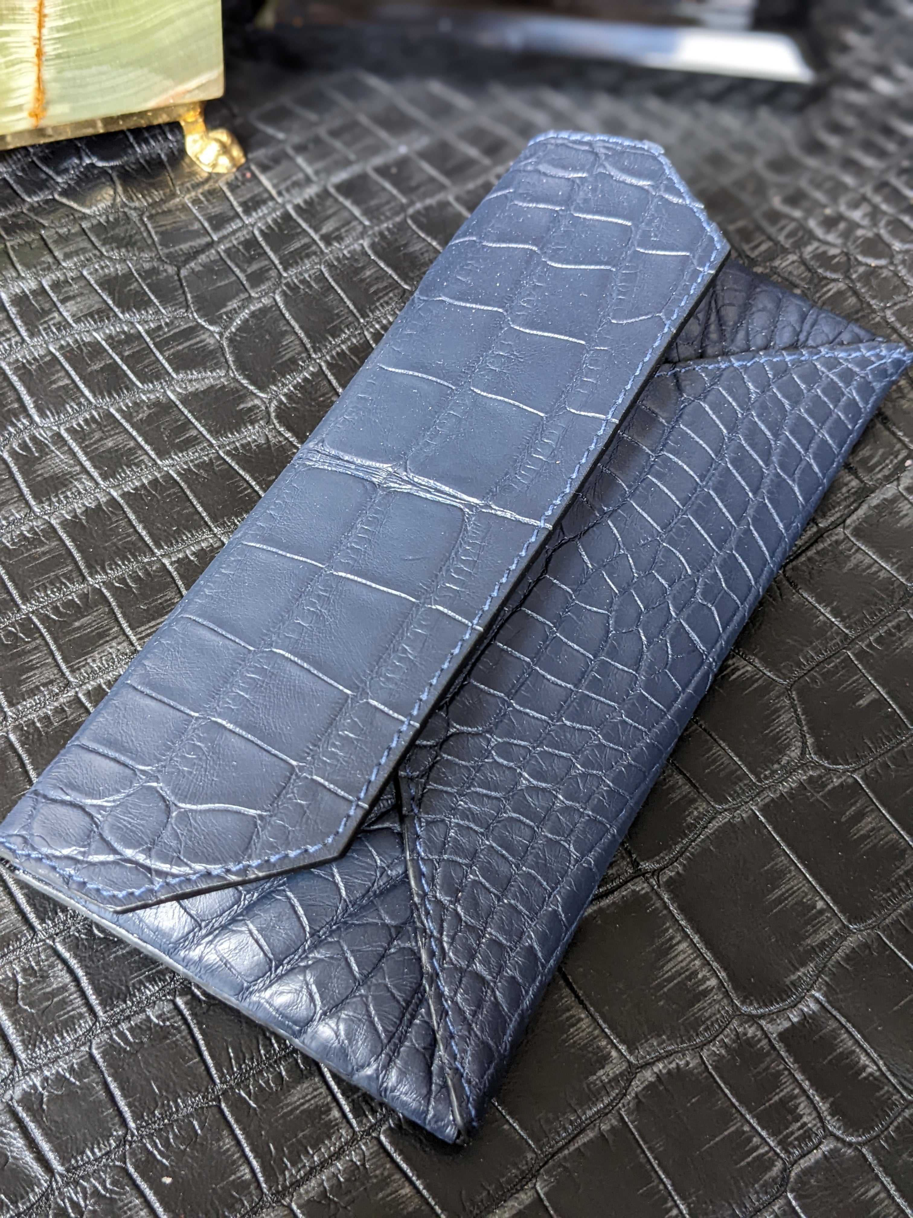 Sunglass Case - Navy Blue Crocodile - Ascot Shoes