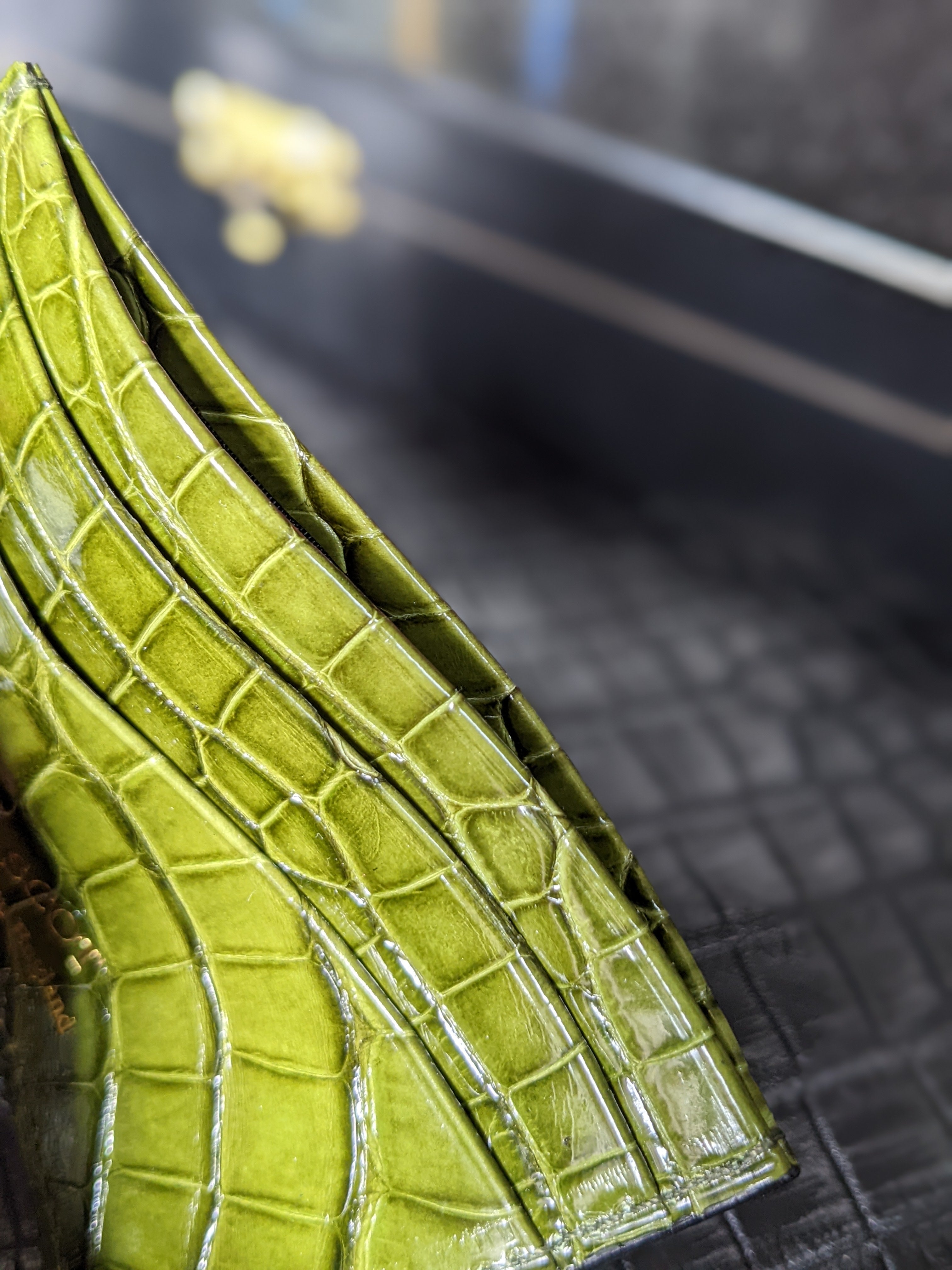 Credit Card Slip - Olive Green Alligator - Ascot Shoes