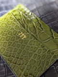 Credit Card Slip - Olive Green Alligator - Ascot Shoes