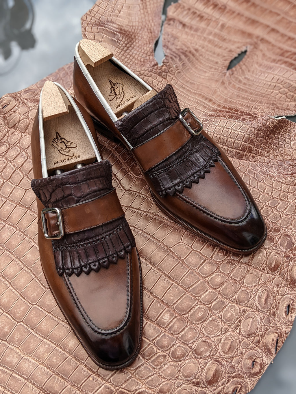 Ascot Golf Tassel Loafers - Brown Crocodile & Calf - Ascot Shoes