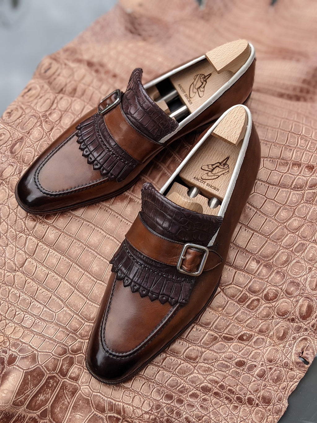 Ascot Golf Tassel Loafers - Brown Crocodile & Calf - Ascot Shoes