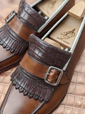 Ascot Golf Tassel Loafers - Brown Crocodile & Calf - Ascot Shoes