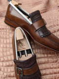 Ascot Golf Tassel Loafers - Brown Crocodile & Calf - Ascot Shoes