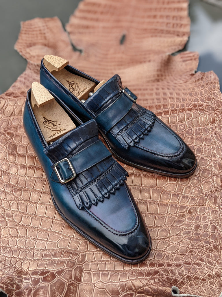 Ascot Golf Tassel Loafers - Blue Crocodile & Calf - Ascot Shoes