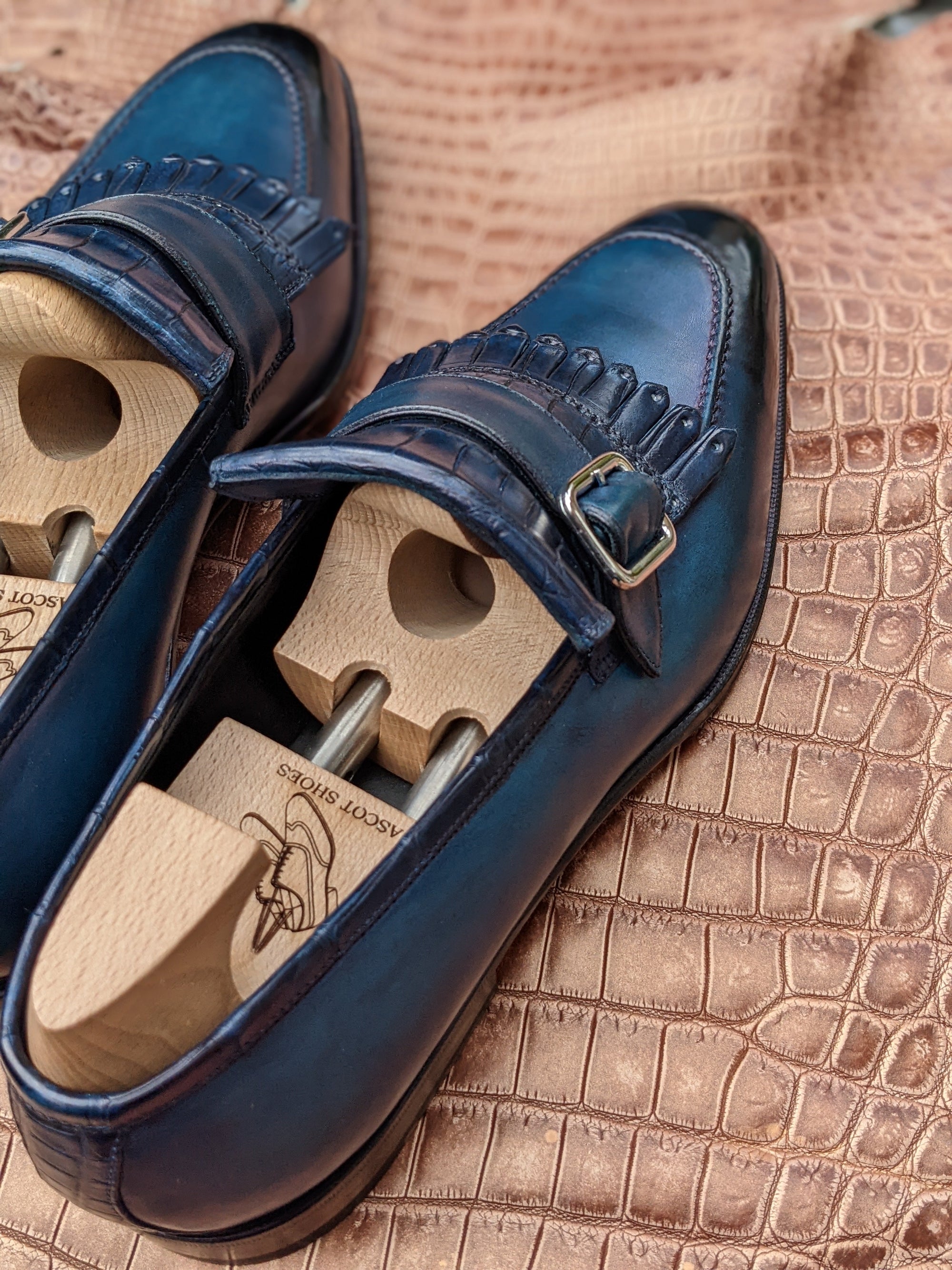 Ascot Golf Tassel Loafers - Blue Crocodile & Calf - Ascot Shoes