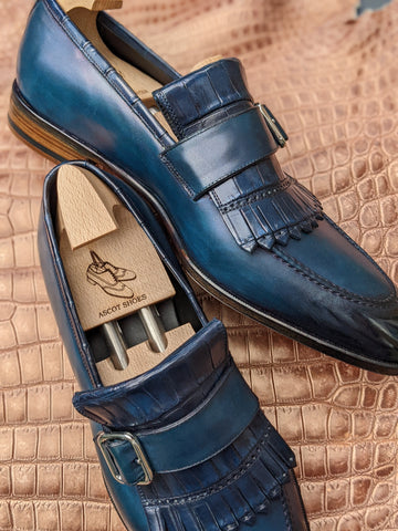 Ascot Golf Tassel Loafers - Blue Crocodile & Calf