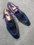 Ascot Sinatra - Blue Calf & Navy Crocodile - Ascot Shoes