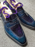 Ascot Sinatra - Blue Calf & Navy Crocodile - Ascot Shoes