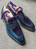 Ascot Sinatra - Blue Calf & Navy Crocodile - Ascot Shoes