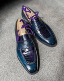 Ascot Sinatra - Blue Calf & Navy Crocodile - Ascot Shoes