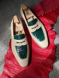 Ascot Sinatra - Cream Crust & Green Crocodile - Ascot Shoes