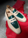 Ascot Sinatra - Cream Crust & Green Crocodile - Ascot Shoes
